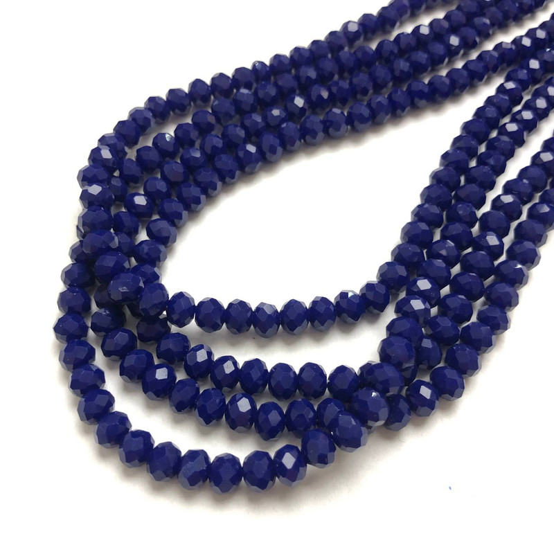 Beads Czech Crystal on fishing line dark blue matte ribbed rondelle, diameter 6×4.5 mm + -, length 38-40 cm +