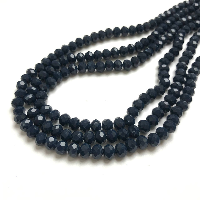 Beads Czech Crystal on Lasting Thread, dark blue matte faceted rondelle, diameter 6×4.5 mm + -, length 38-40 cm +
