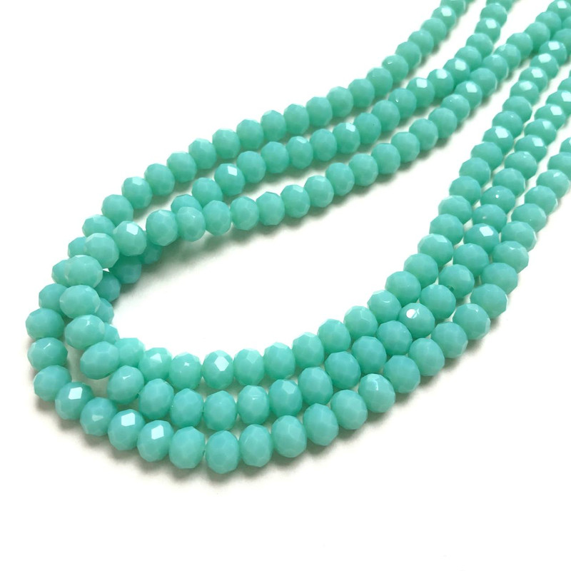 Beads Czech Crystal on thread light turquoise matte faceted rondelle, diameter 6x4.5mm +-, length 38-40cm +