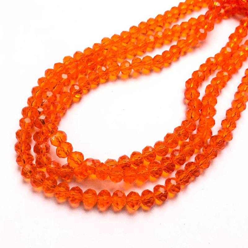 Beads Czech Crystal on a Thread red-orange transparent faceted rondelle, diameter 6×4.5mm + -, length 38-40cm +