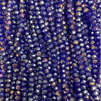 Beads Czech Crystal on a Thread Blue with Benzene Coating Faceted Rondelle, 6x5mm, length 40-43cm