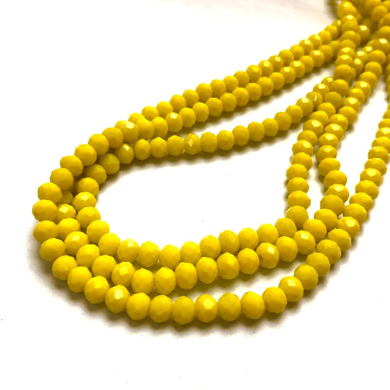 Beads Czech Crystal on a Thread Yellow Matte Rondelle Bead, 6x4.5 mm +-, length 38-40 cm +