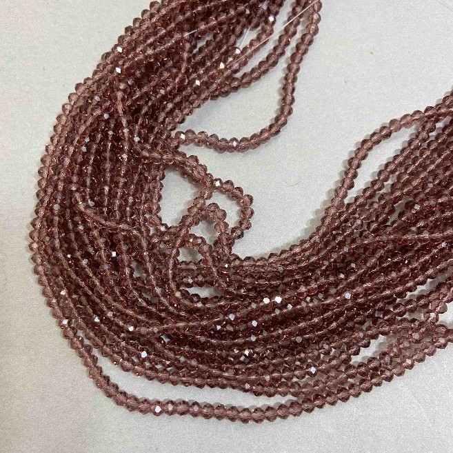 Beads Czech Crystal on Thread Light Brown Transparent faceted rondelle, diameter 3.5×3mm + -, length 33cm +
