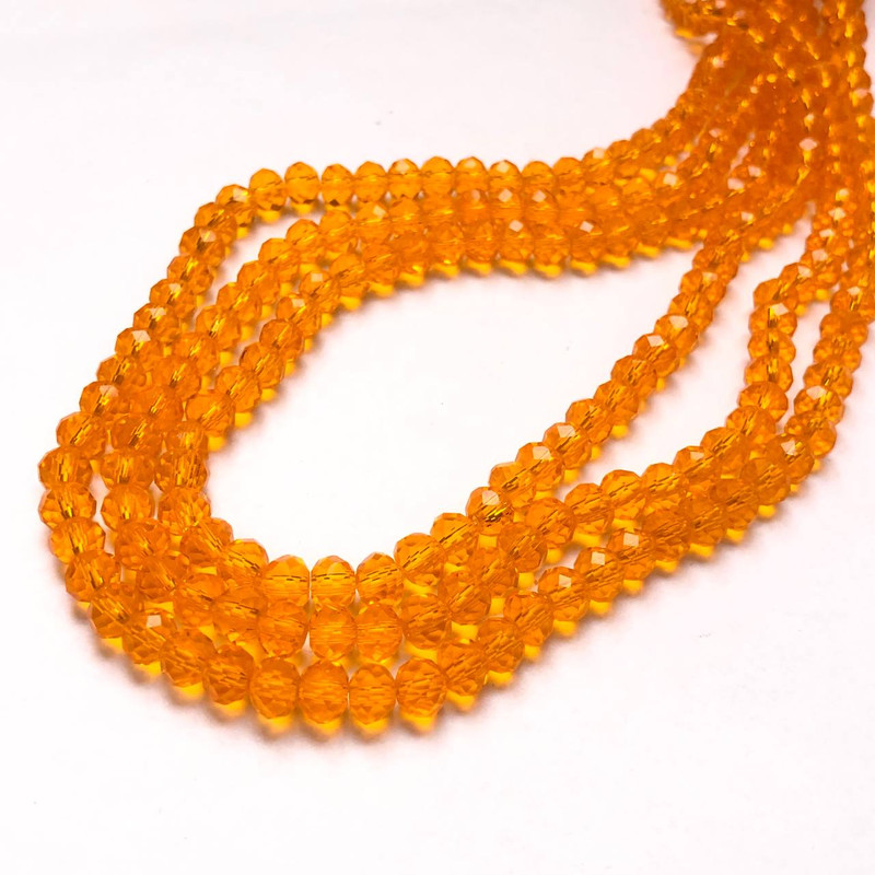Beads Czech Crystal on thread Orange transparent faceted rondelle, diameter 6x4.5mm + -, length 38-40cm +
