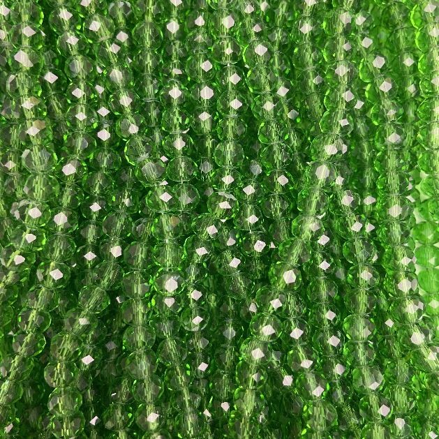 Beads Czech Crystals on Thread Green Transparent Faceted Rondelle, 6x5mm, 39 cm length