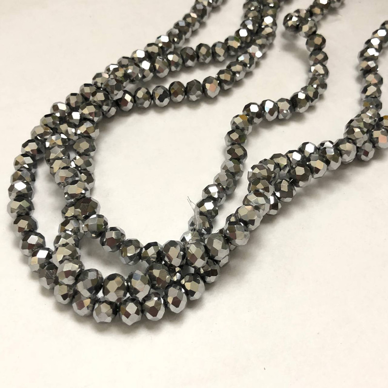 Czech Crystal Beads on Thread with Faceted Diamond Bead, 6x4.5mm, length 38-40cm