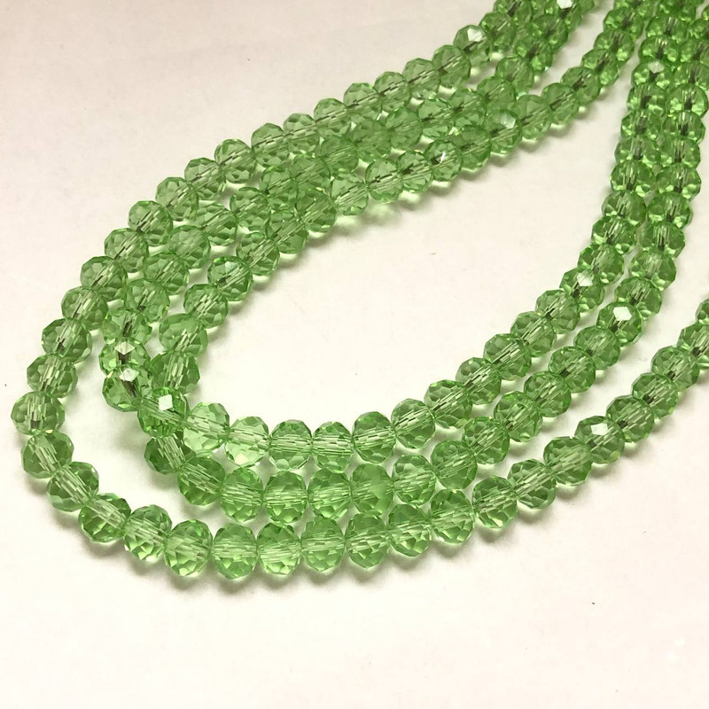 Beads Czech Crystal on Thread Green Transparent Faceted Rondelle, 6×4.5 mm diameter, 38-40 cm length +