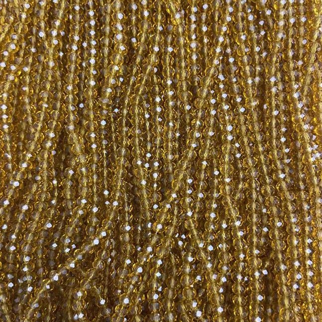Czech Crystal Beads on Thread Amber Transparent Faceted Rondelle, diameter 3.5×3 mm + -, length 33 cm +