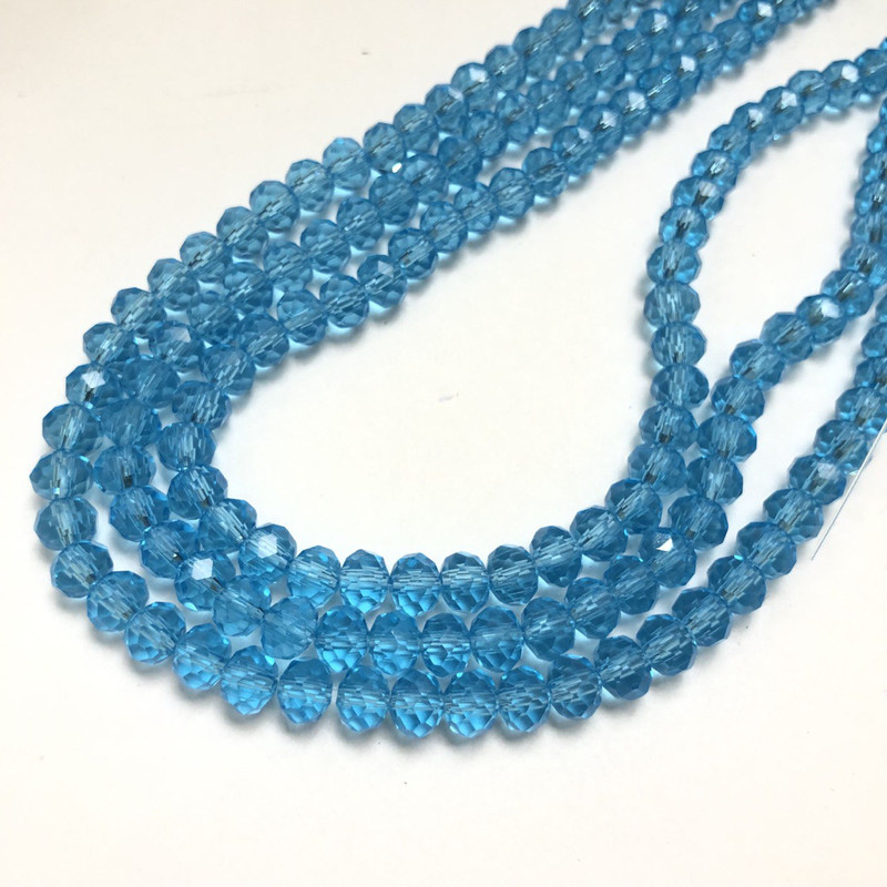 Czech Crystal Beads on Thread, dark blue transparent faceted rondelle, 6x4.5mm + -, length 38-40cm +