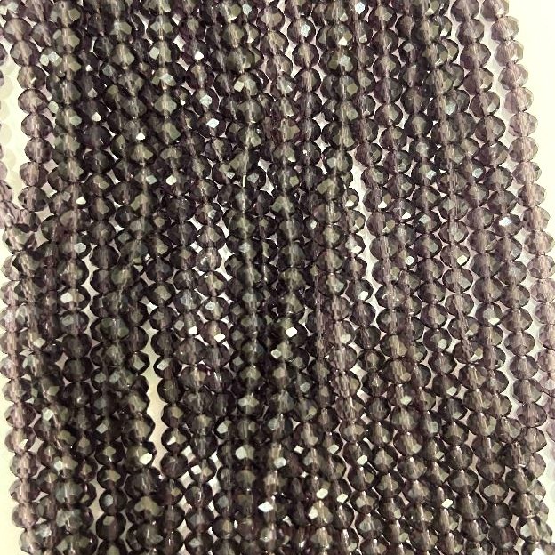Czech Crystal Beads on Thread, dark purple faceted rondelle, 3x3.5mm + -, length 32cm +