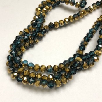 Beads Czech Crystal Emerald Clear Faceted Rondelle on Thread, 6x4.5 mm, 38-40 cm length