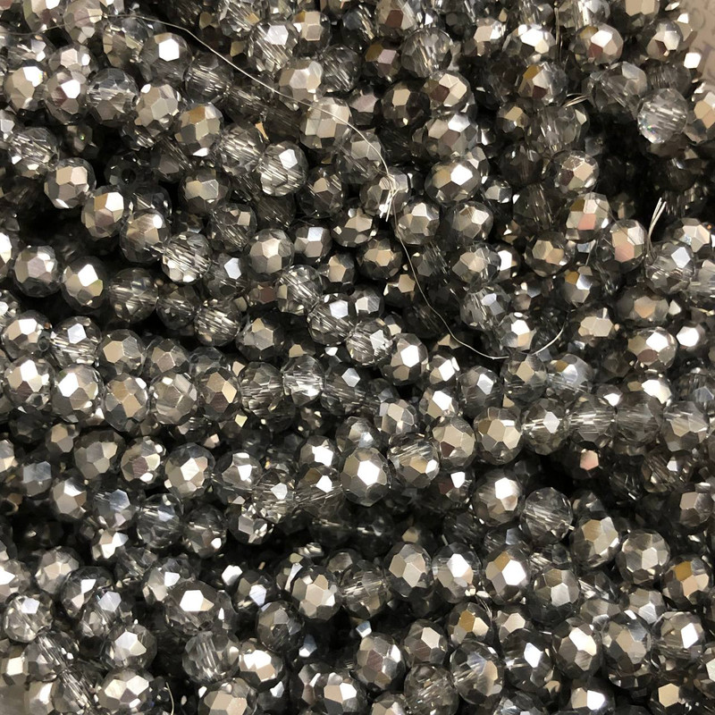 Czech Crystal Beads on Thread Gray with Plating, Faceted Rondelle, 6x4.5 mm +-, length 38-40 cm +