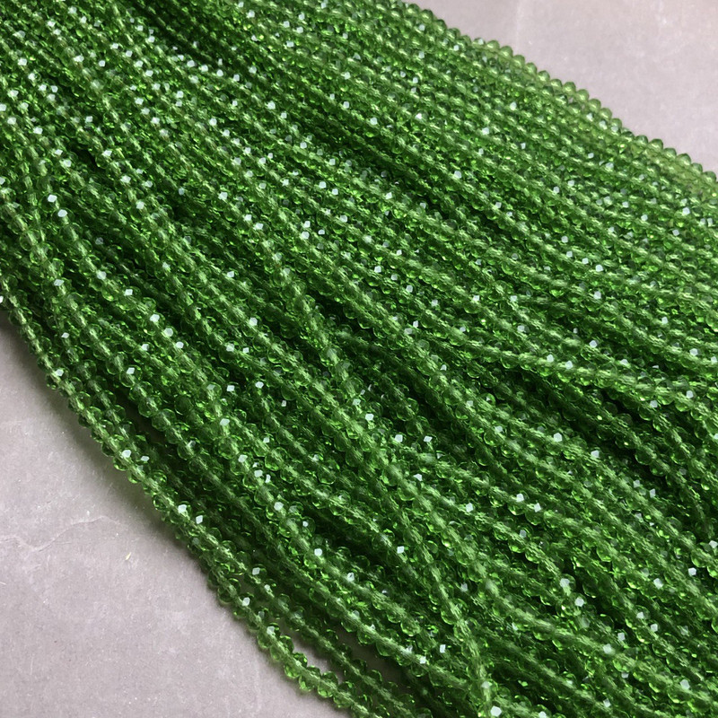 Czech Crystal Beads on Thread Light Green Transparent Faceted Rondelle, 3.5x3mm + -, length 36-38cm +
