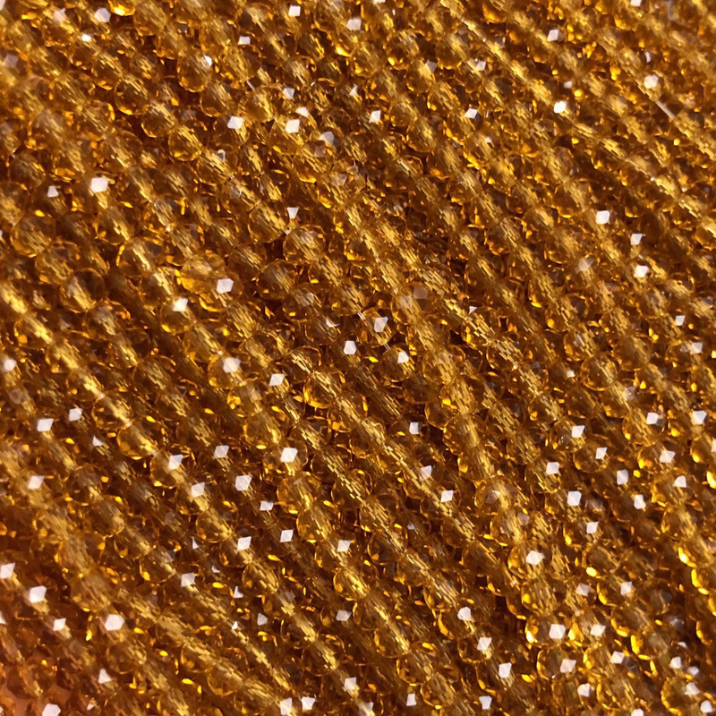 Czech Crystal Beads on Thread, dark honey translucent faceted rondelle, diameter 3.5x3mm + -, length 36-38cm +
