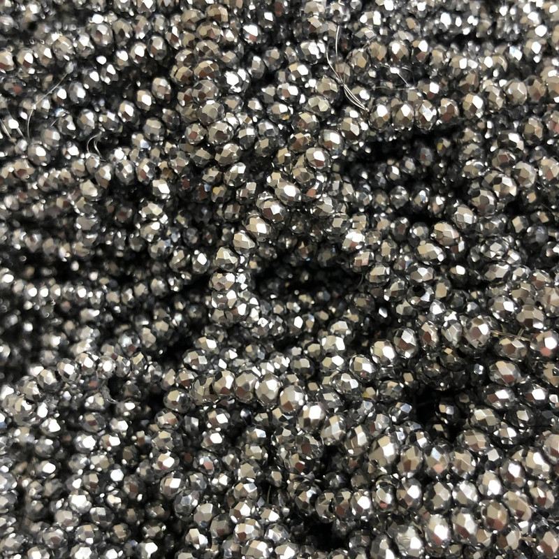 Czech Crystal Beads on Thread with Light Gray Coating, Faceted Rondelle, 3.5x3mm +-, Length 36-38cm +