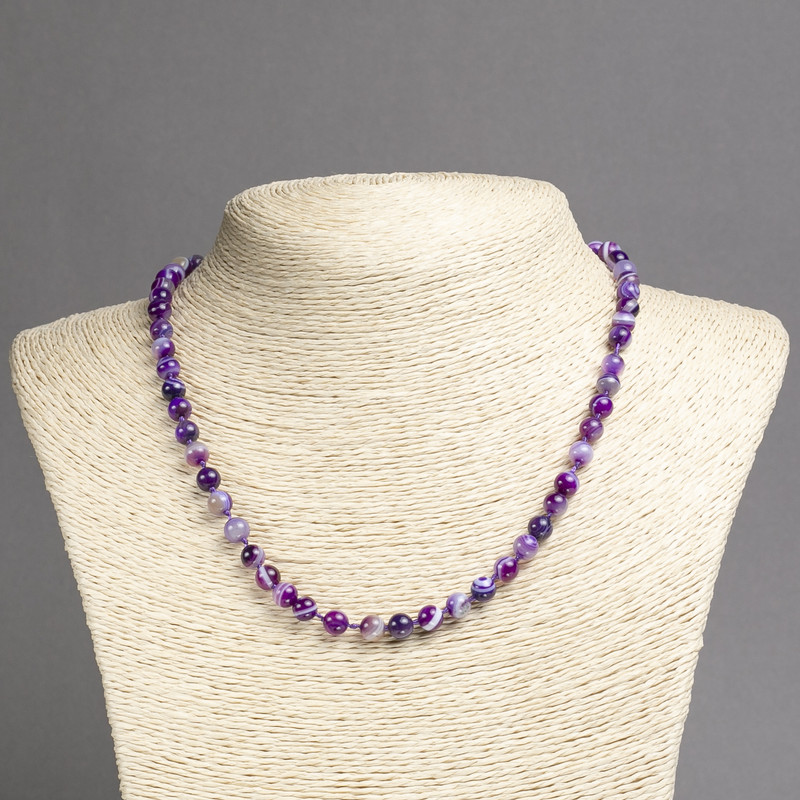 Necklace made of natural stone Purple Agate smooth beads, diameter 6mm, length 45cm
