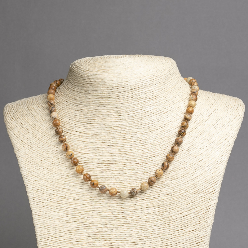 Landscape Jasper Bead Necklace, smooth round beads 6mm diameter ±, length 45cm ±