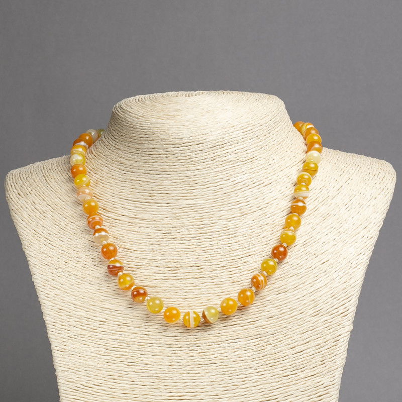 Amber-orange Agate Smooth Round Beads Necklace, 8mm diameter, 45cm length