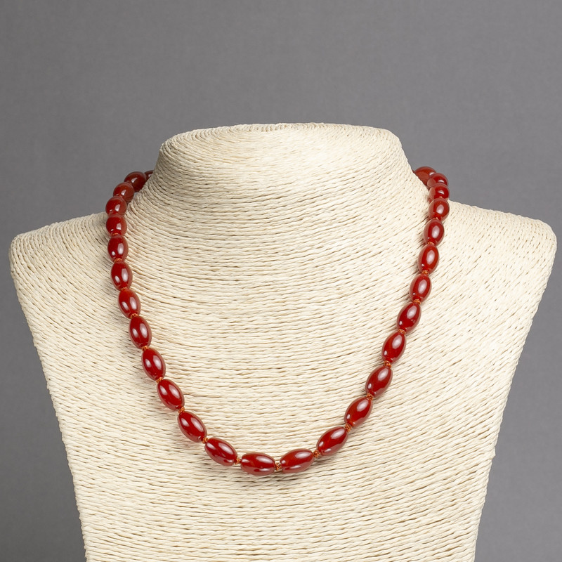 Carnelian Bead Necklace, 8x12mm, 45cm+ Length