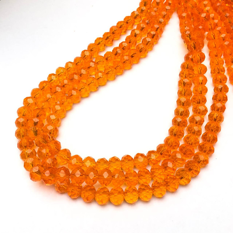 Czech Crystal Beads on Thread Orange Transparent Faceted Rondelle, 8x6mm ±, length 40-42cm ±