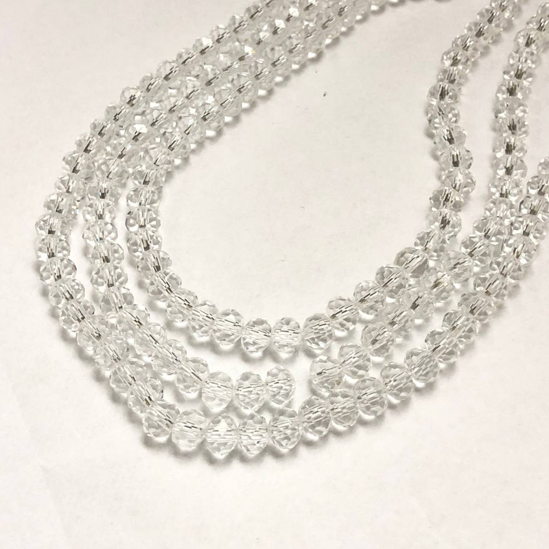 Beads Czech Crystal on Thread White Transparent Faceted Rondelle, diameter 8×6 mm + -, length 40-42 cm +
