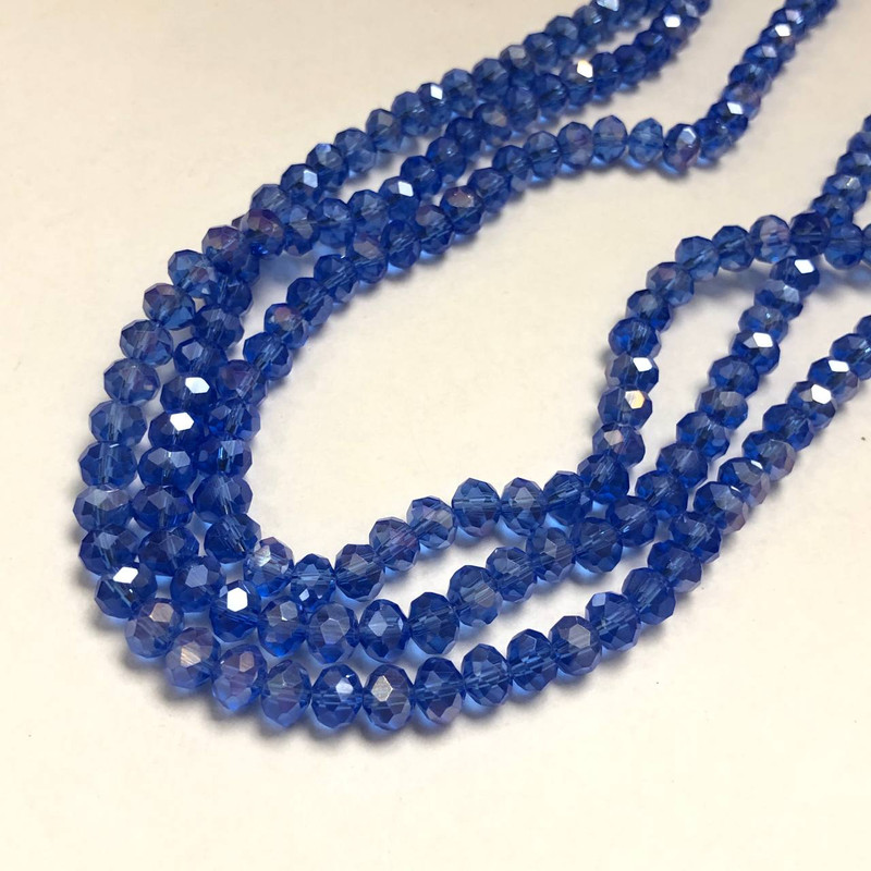 Beads Czech Crystal on thread blue transparent with benzine faceted rondelle, diameter 8x6mm +-, thread length 40-42cm +