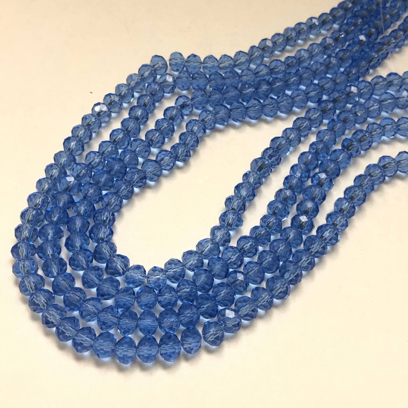 Lamp beads Czech Crystal on thread light blue transparent faceted rondelle, diameter 8x6mm + -, length 40-42cm +