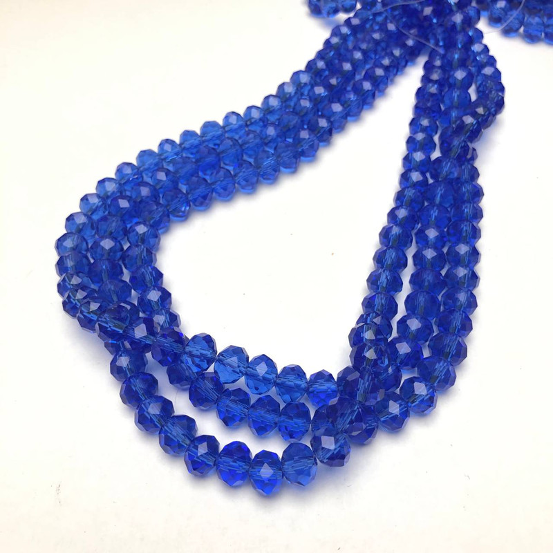 Czech Crystal Beads on Thread, blue transparent faceted rondelle, diameter 8x6mm + -, length 40-42cm +