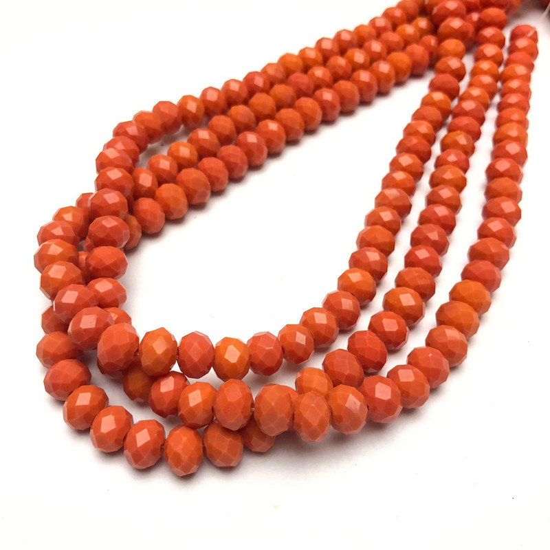 Carrot-Orange Beads Czech Crystal on Fishing Line Matte Faceted Rondelle, 8×6 mm, ~40-42 cm