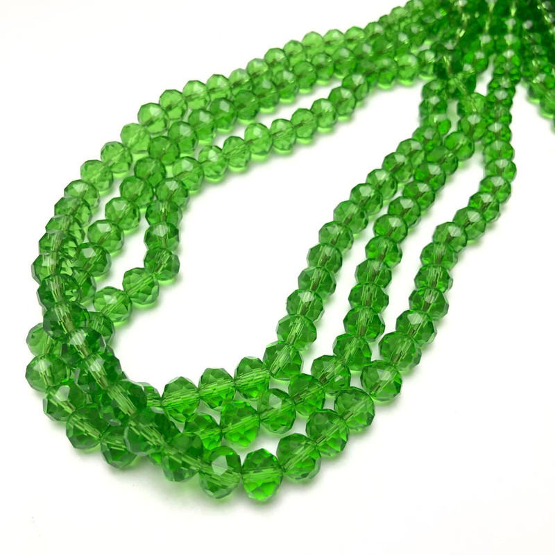Czech Crystal Faceted Glass Beads on Thread, Light Green Transparent Rondelle, 8x6mm, length 40-42cm