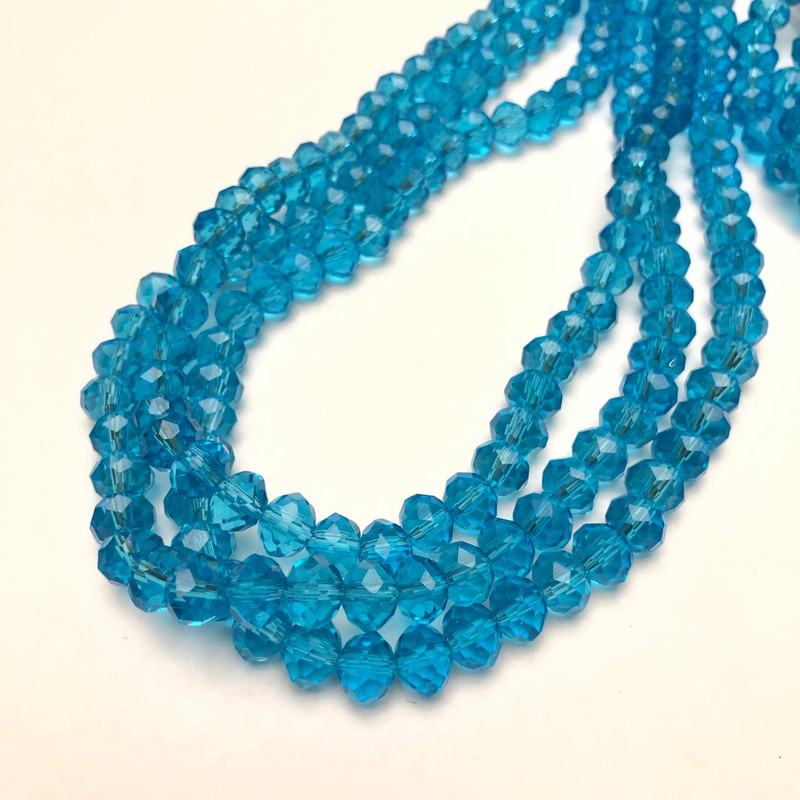 Beads Czech Crystal on thread blue transparent faceted rondelle, diameter 8x6mm + -, length 40-42cm +