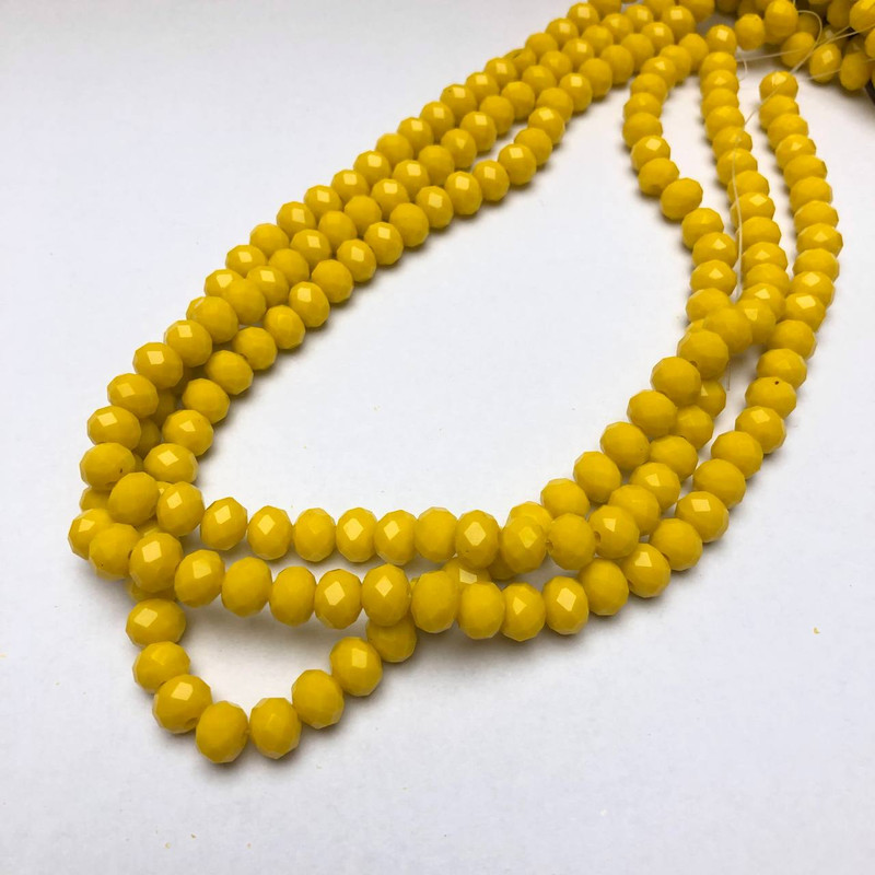 Beads Czech Crystal on Mono Thread Yellow Matte Faceted Rondelle, diameter 8×6 mm + -, length 40-42 cm +