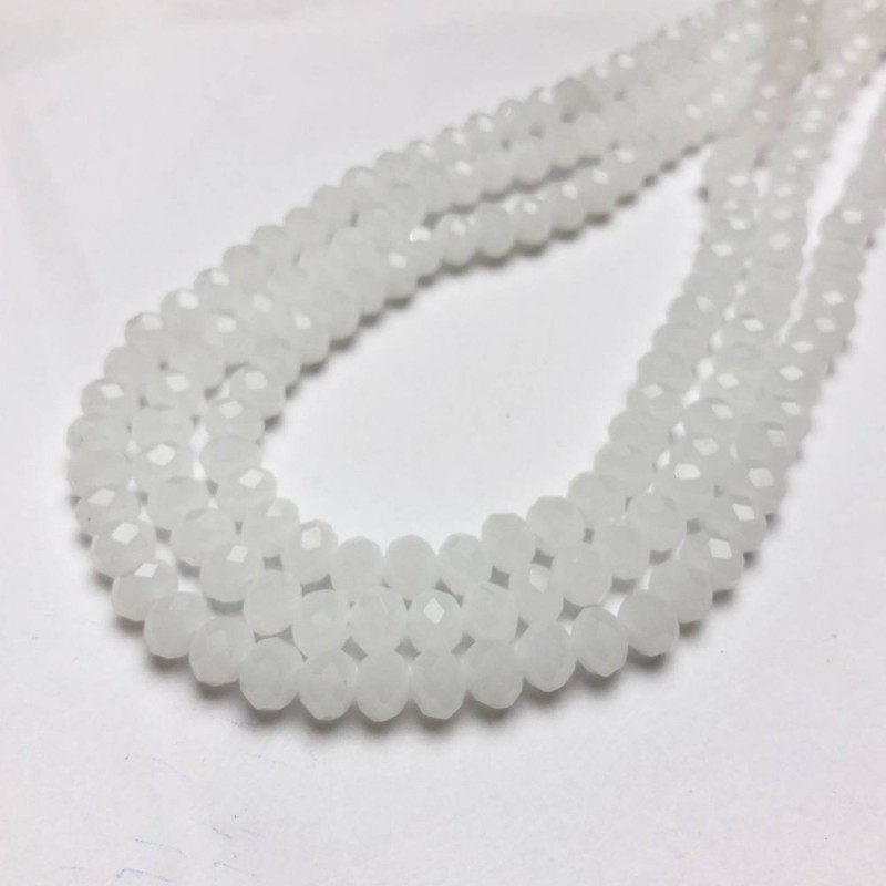 Milk White Czech Crystal Beads on Thread Murated Rondelle Beads 8x6mm, length 40-42cm