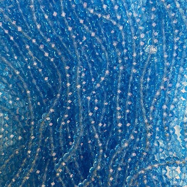 Czech Crystal Beads on Thread, Rich Blue Transparent Faceted Rondelle, 6x4.5mm + length 38cm +