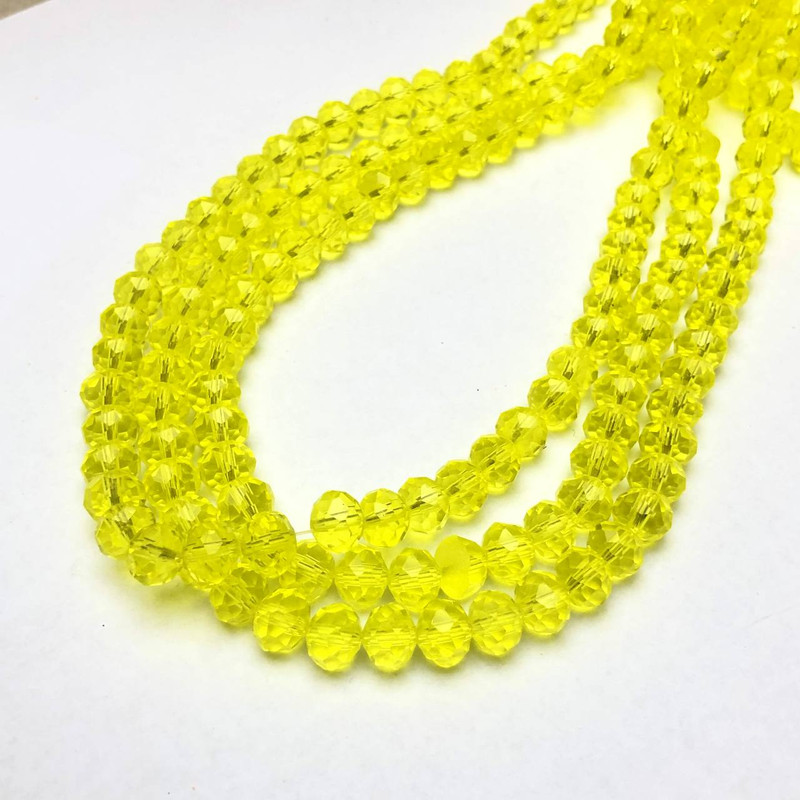 Czech Crystal Beads on a Thread Yellow Transparent Faceted Rondelle, 8x6mm, length 40-42cm
