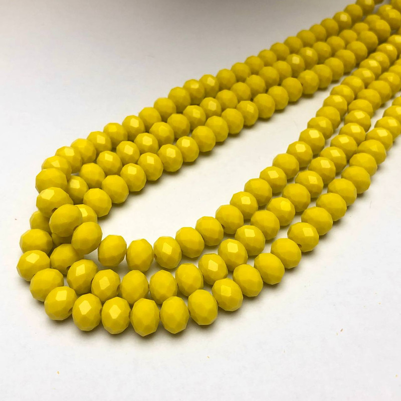 Beads Czech Crystal on thread yellow matte faceted rondelle, diameter 8x6mm + -, length 40-42cm +