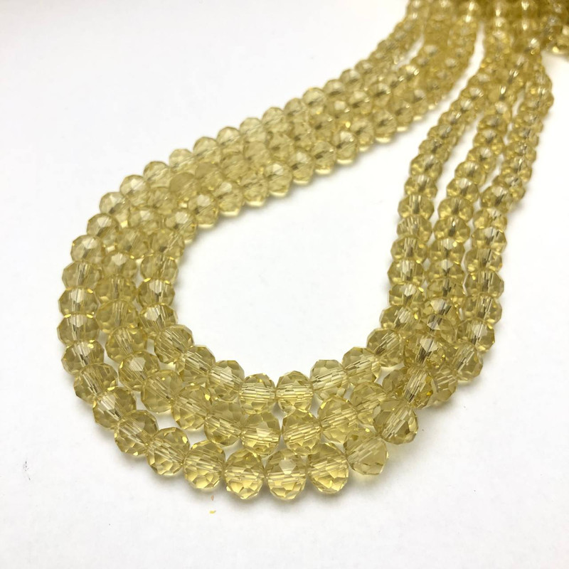 Czech Crystal Beads on Beading Wire Yellow Amber Transparent Faceted Rondelle, 8x6mm, length 40-42cm