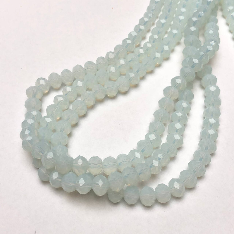 Miystmystyny Czech Crystal on fishing line milky transparent faceted rondel, diameter 8x6mm +-, length 40-42cm +