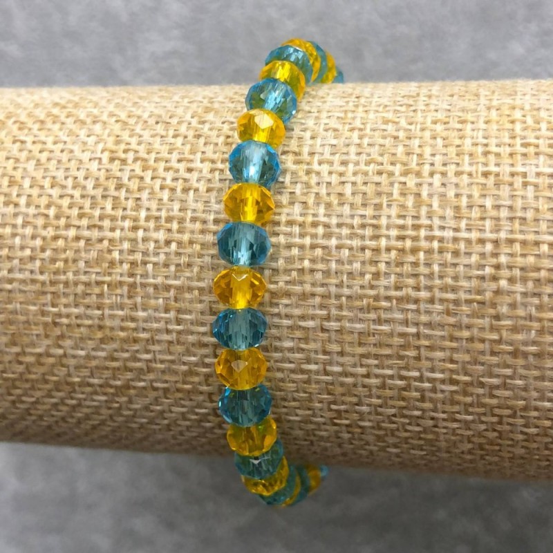 Elastic bracelet with Czech crystal Ukrainian turquoise, faceted rondelle, diameter 6×4 mm, length 18 cm