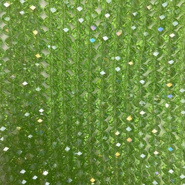 Czech Crystal Beads on Thread Light Green Transparent with Benzin Coating faceted Rondelle, 8x6.5mm + -, length 40-4