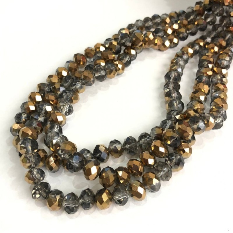 Beads Czech Crystal on a Thread Assorted Gray with Coating Garnet Rondelle, 8x6mm, length 40-42cm