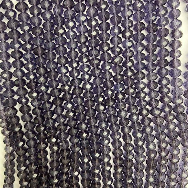 Czech Glass Beads on Thread, Purple Transparent Faceted Rondelle, 6x5 mm, 40 cm length