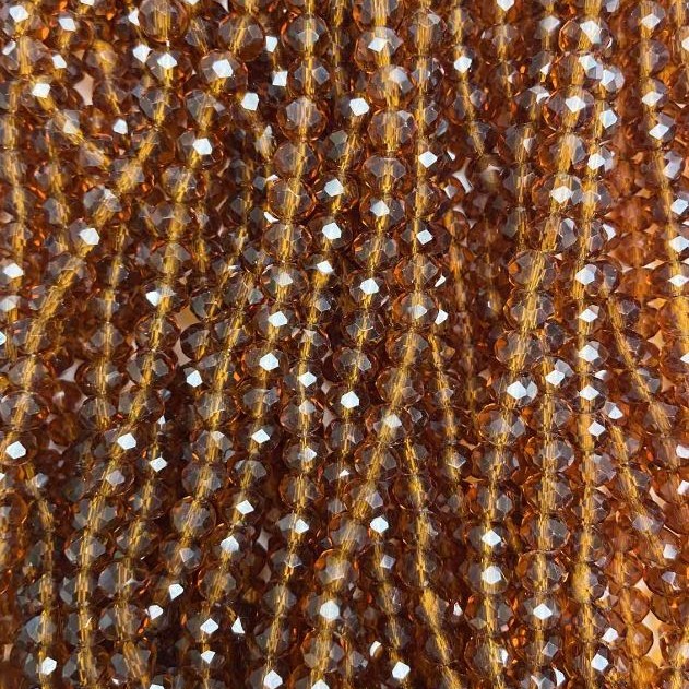 Beads Czech crystal on thread brown transparent faceted rondelle, diameter 6x5mm + -, length 40-42cm +