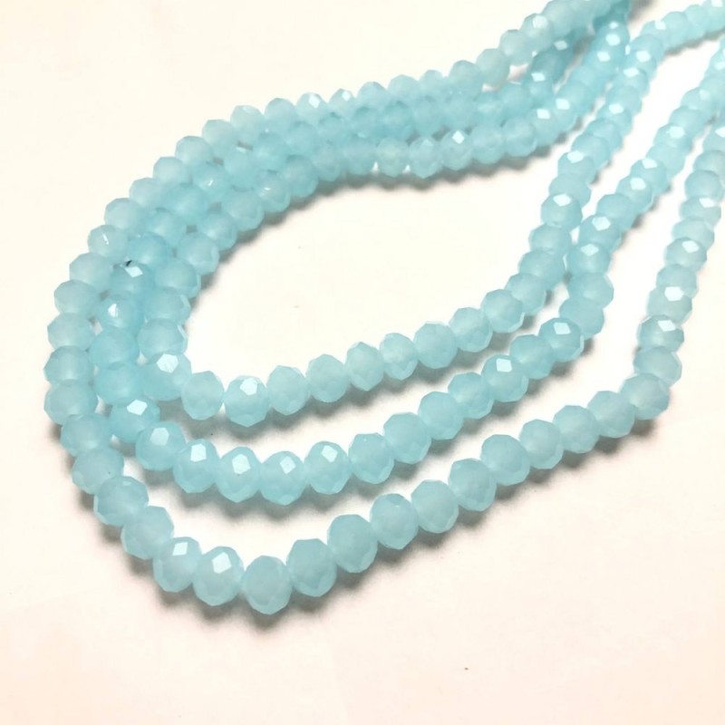 Beads Czech Crystal pale blue-matte faceted rondelle on thread, diameter 8x6mm +-, length 40-42cm +