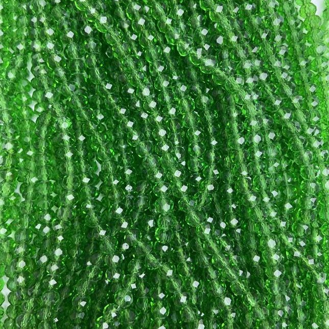 Beads Czech Crystal on thread green transparent faceted rondelle, diameter 6x5mm + -, length 38cm +