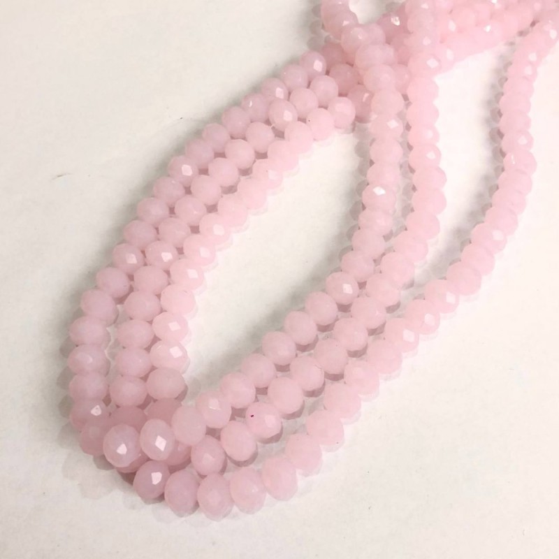 Beads Czech Crystal on thread delicate pink matte faceted rondelle, 8x6 mm diameter +-, thread length 40-42 cm +