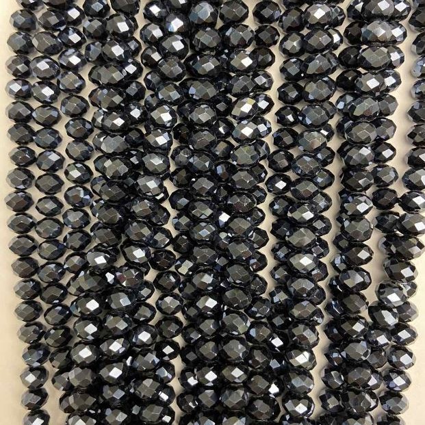 Beads Czech Crystal on thread dark gray with faceted rondelle, diameter 8x6mm + -, length 40cm +