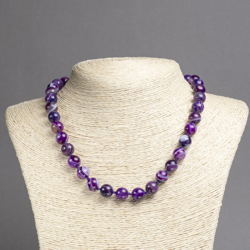 Necklace made of natural oval violet agate smooth bead, diameter 10mm±, length 45cm±