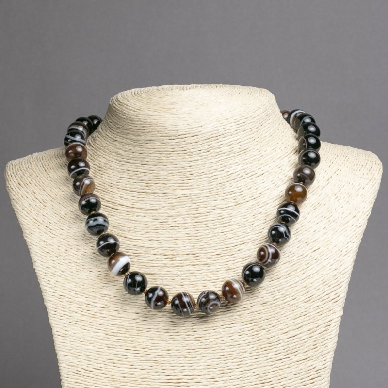 Brown Tiger Eye Agate Necklace Bead Necklace 12mm Smooth Beads, 45cm Length