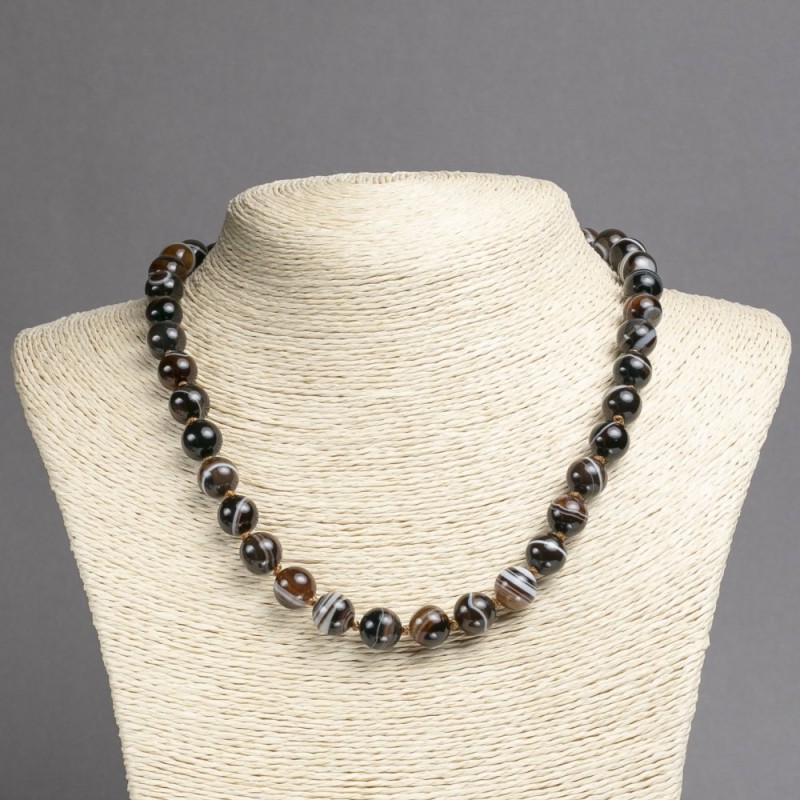Natural Brown Agate Bead Necklace, Smooth Round Beads 10mm diameter ±, Length 45cm ±